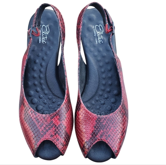 Walking Cradles Elites Red/Black Peep Toe Leather Wedges Size 10.5M - Picture 2 of 8